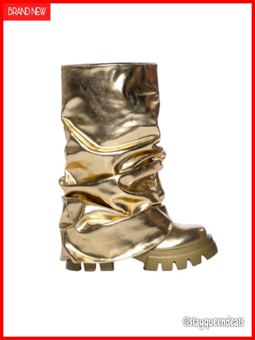 Metallic Faux Leather Wide Calf Mid Calf Pull-On Platform Boots Women